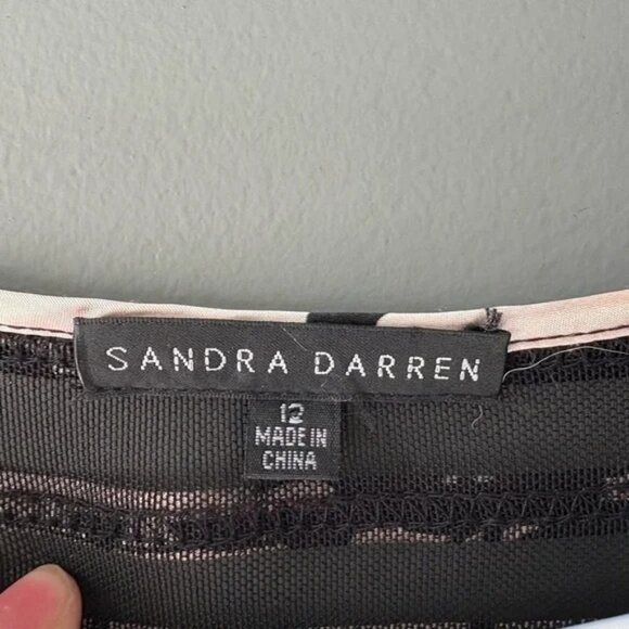 Sandra Darren Lattice Sheer Accent Dress Black Sz 12, scoop neck, A line, floral - Picture 5 of 6